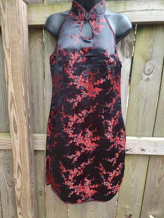 Shanghai Soho Dresses & Skirts - Shanghai Soho VTG Women’s Cheong-sam Black Floral Silk Blend Satin Dress Size M